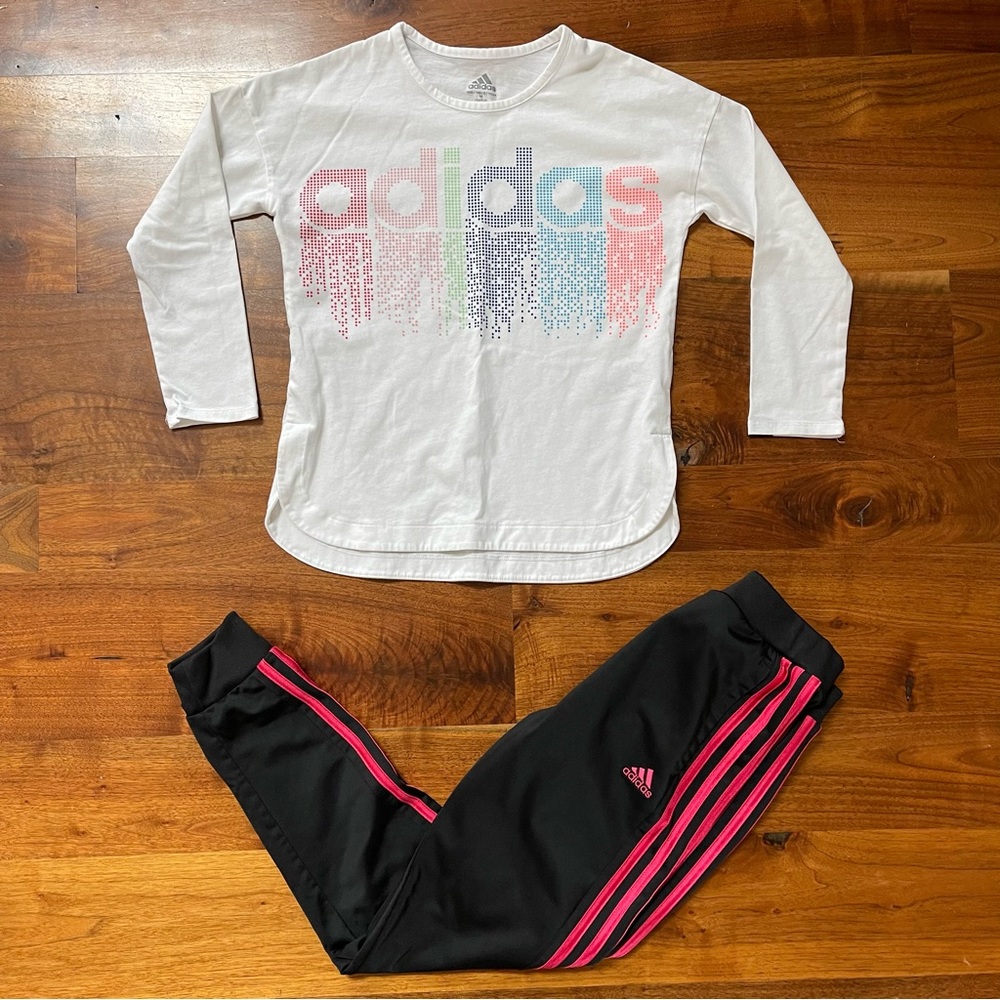 Adidas Girls 3/4 Sleeve Top & Joggers Size Medium (8-10)